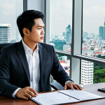 법률 자문가의 직무 효율적 개선 - **Legal Professional in a Modern Thai Office:** "A fully clothed Thai lawyer in a professional busin...