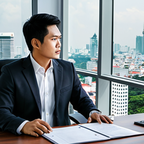 Home 16 법률 자문가의 직무 효율적 개선 - **Legal Professional in a Modern Thai Office:** "A fully clothed Thai lawyer in a professional busin...