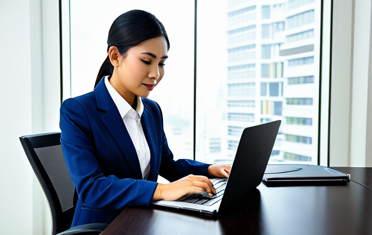 법률자문가의 이직 준비 - Business Professional**

"A Thai businesswoman in a modern, modest business suit, working on a lapto...