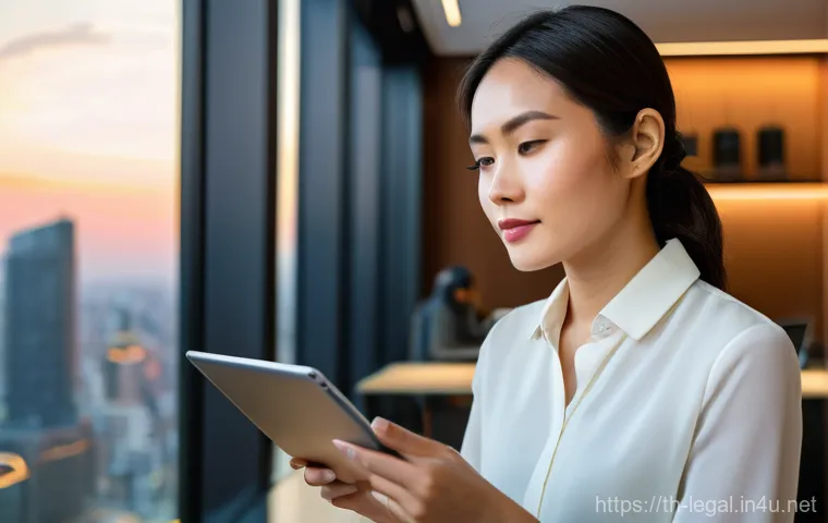 법률 이직 준비 과정 - **Prompt:** A sophisticated Thai female lawyer in her early 30s, dressed in a chic yet professional ...