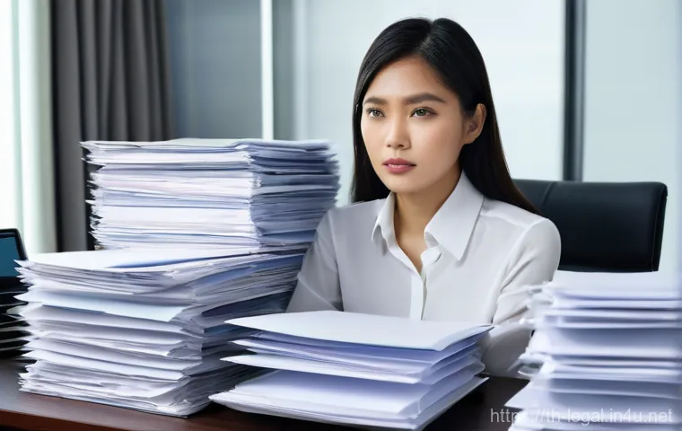 법률 자문가의 법적 서식 관리법 - **Prompt:** A young, determined Thai female lawyer, dressed in professional business attire (blouse ...