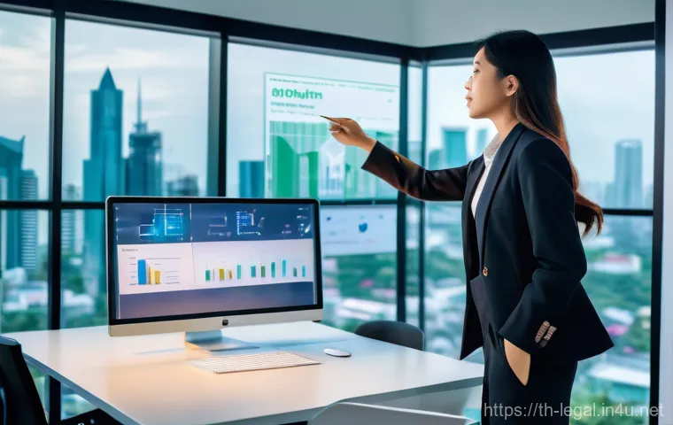 법률 자문가의 경력 변화 패턴 - **Prompt:** A young, confident Thai female lawyer, dressed in a stylish yet professional blazer and ...