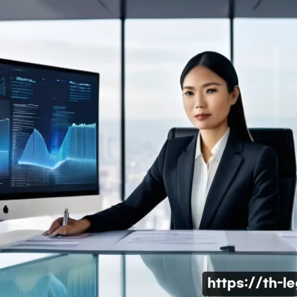 법률자문가의 커리어 설계 - **Prompt 1: A female Thai legal professional in a futuristic law office, collaborating with advanced...