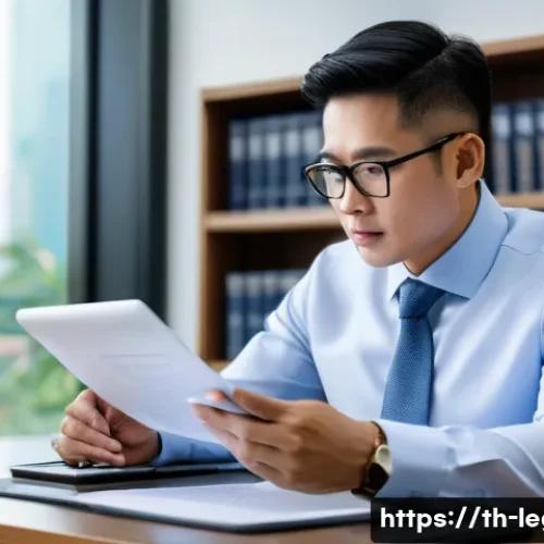 법률 자문가의 직무 분석법 - A professional Thai legal consultant in a modern office setting, wearing formal business attire and ...
