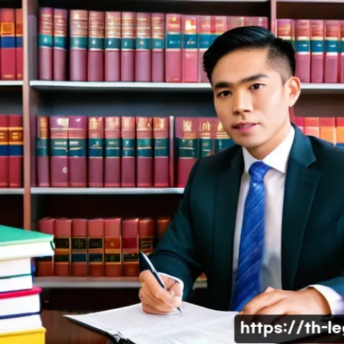 법률 자문가의 법률 서류 작성법 - A professional Thai legal office scene showing a well-organized workspace with a lawyer drafting a l...