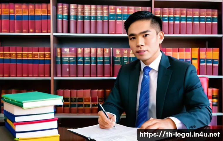 법률 자문가의 법률 서류 작성법 - A professional Thai legal office scene showing a well-organized workspace with a lawyer drafting a l...