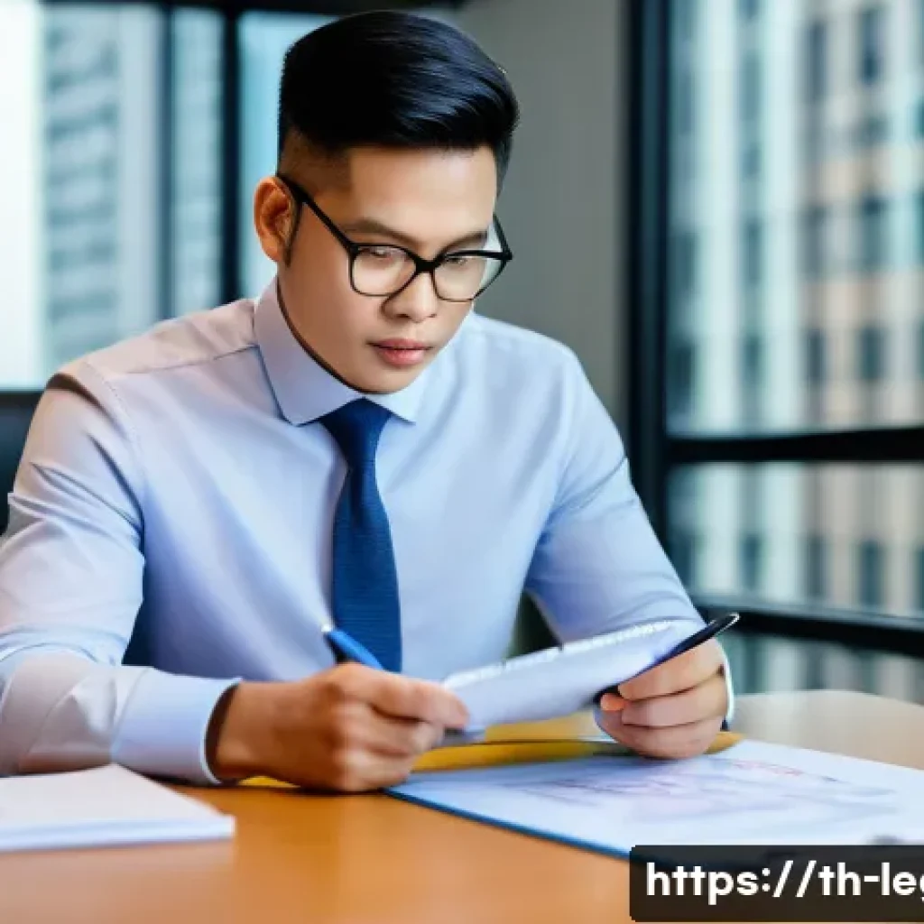 법률 자문가의 시간 관리 - A professional Thai lawyer in a modern office setting, organizing a detailed to-do list on a digital...
