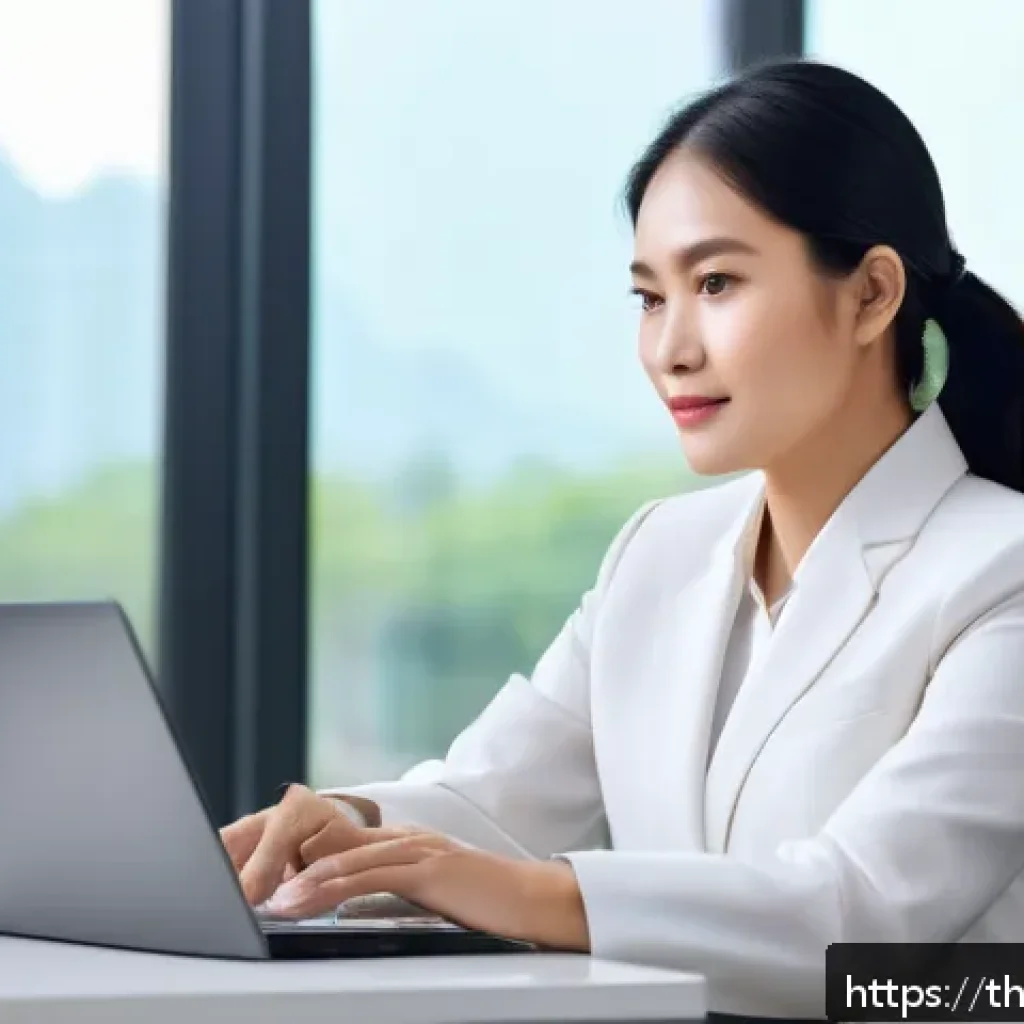 법률 자문가 직업 전망 - A modern Thai legal advisor in a sleek office environment, using a high-tech laptop displaying AI-po...