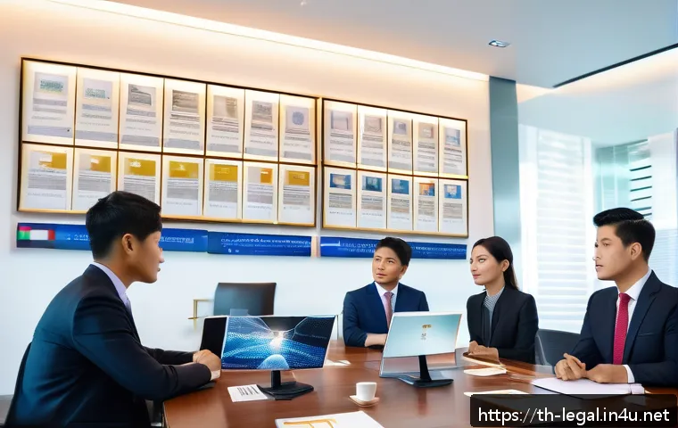 법률 자문가를 위한 독서 목록 - A modern Thai legal office scene featuring a diverse group of professional lawyers in formal attire ...