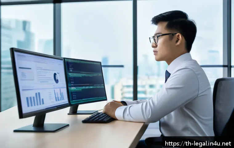법률 자문가의 윤리적 책임 - A professional Thai legal consultant in a modern office environment, securely handling digital clien...