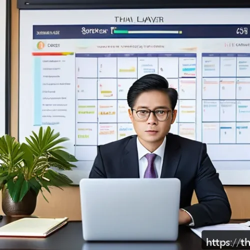 Home 32 법률 자문가 업무 효율성 향상 - A modern Thai legal office scene featuring a professional lawyer using advanced legal document analy...