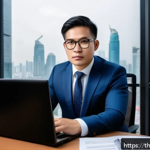 Home 31 법률자문가의 자격 취득 - A professional Thai legal consultant in a modern office setting, dressed in formal business attire w...